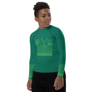 Boatbranding Rash Guard Sailing design Youth unisex Rash Guard - Long Sleeve "Keep the sea plastic free" Sailing-Gift Regatta Yacht Sailing-Lifestyle Sailing-Apparel Nautical-Fashion Nautical-Gear