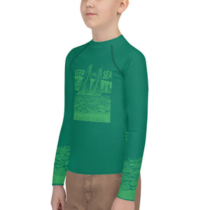 Boatbranding Rash Guard Sailing design Youth unisex Rash Guard - Long Sleeve "Keep the sea plastic free" Sailing-Gift Regatta Yacht Sailing-Lifestyle Sailing-Apparel Nautical-Fashion Nautical-Gear