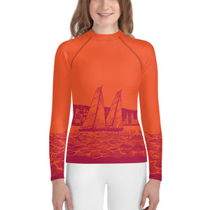 Boatbranding Rash Guard Sailing design Youth unisex Rash Guard - Long Sleeve Sailing-Gift Regatta Yacht Sailing-Lifestyle Sailing-Apparel Nautical-Fashion Nautical-Gear