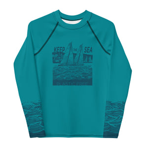 Boatbranding Rash Guard Sailing design Youth unisex Rash Guard - Long Sleeve "Keep the sea plastic free" Sailing-Gift Regatta Yacht Sailing-Lifestyle Sailing-Apparel Nautical-Fashion Nautical-Gear