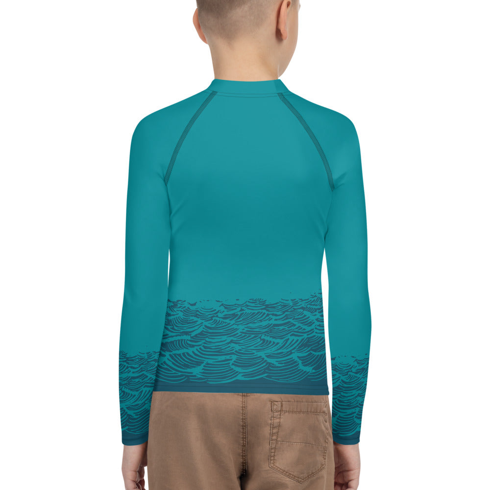 Boatbranding Rash Guard Sailing design Youth unisex Rash Guard - Long Sleeve "Keep the sea plastic free" Sailing-Gift Regatta Yacht Sailing-Lifestyle Sailing-Apparel Nautical-Fashion Nautical-Gear