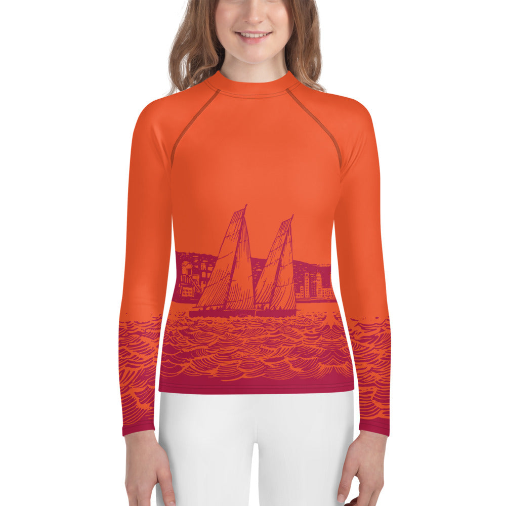 Boatbranding Rash Guard Sailing design Youth unisex Rash Guard - Long Sleeve Sailing-Gift Regatta Yacht Sailing-Lifestyle Sailing-Apparel Nautical-Fashion Nautical-Gear