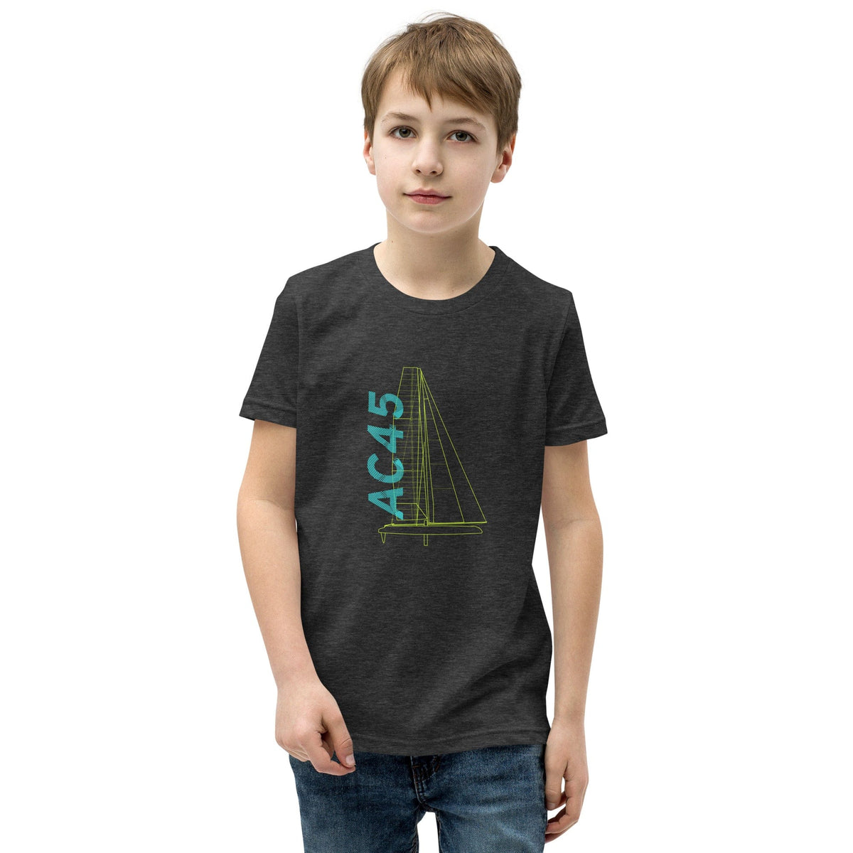 Boatbranding Dark Grey Heather / S Optimist Youth Short Sleeve T-Shirt (S/M/L/XL) (100% Cotton) Sailing-Gift Regatta Yacht Sailing-Lifestyle Sailing-Apparel Nautical-Fashion Nautical-Gear
