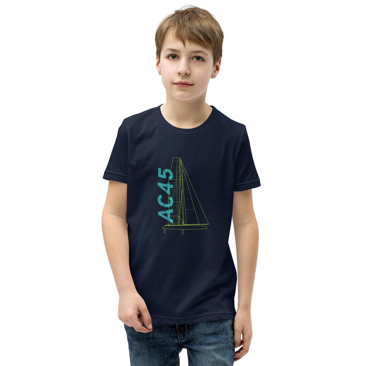Boatbranding Navy / S Optimist Youth Short Sleeve T-Shirt (S/M/L/XL) (100% Cotton) Sailing-Gift Regatta Yacht Sailing-Lifestyle Sailing-Apparel Nautical-Fashion Nautical-Gear