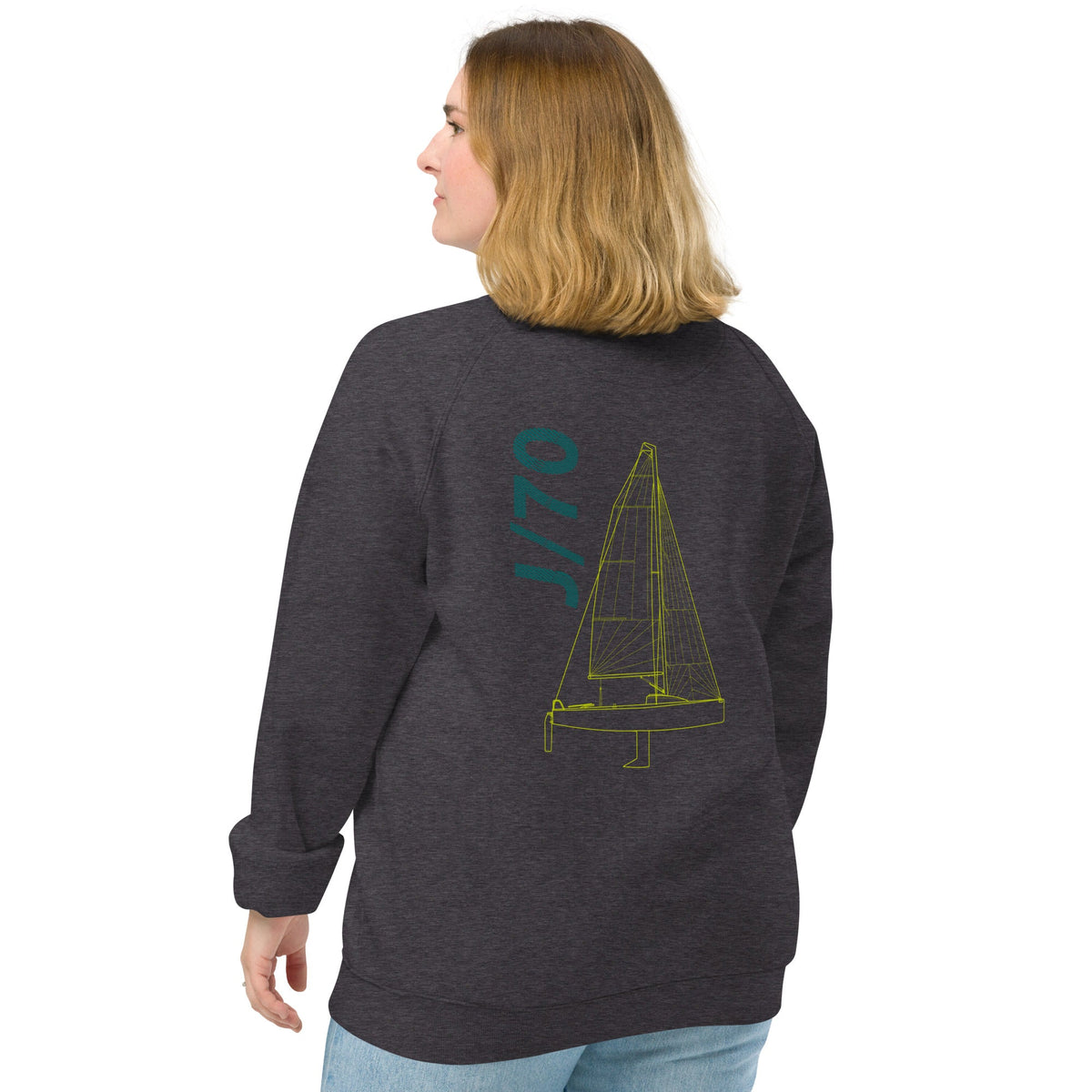 Boatbranding Unisex organic raglan sweatshirt J70 Sailing-Gift Regatta Yacht Sailing-Lifestyle Sailing-Apparel Nautical-Fashion Nautical-Gear